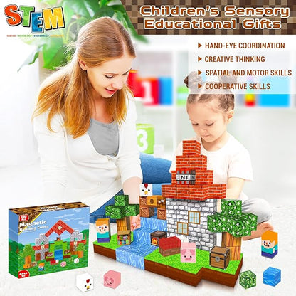 Magnetic Blocks - 100PCS Magnetic Building Blocks Cubes, Magnet Toys for Kids Age 3+, Toy Building Set for Kids, Magnets Stacking Construction Toys Birthday Gifts for Boys Girls Age 4-8, 8-12