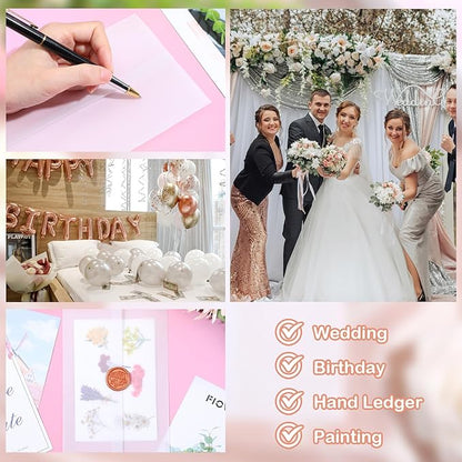 120Sheets Pre-Folded Transparent Vellum Jackets Paper for 5 x 7 in Invitations, 100GSM Translucent Matte Vellum Paper for DIY Printing Drawing Invitations Greeting Cards Invitation Cards