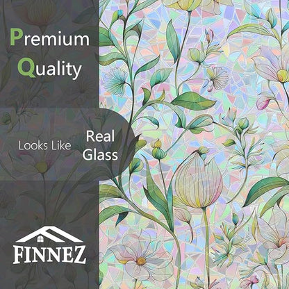 FINNEZ Window Privacy Film Stain Glass Film Flowers Rainbow Window Film Window Clings Non-Adhesive Reusable Decorative for Home（Forest Rainbow，23.6 Inch x 6.5 Feet）