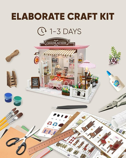 Miniature House Kit, Miniature Dollhouse for Beginners, Mayberry Street Miniatures, Model Building Craft Diorama Kit, Ideal Gifts for Birthday, Easter Christmas(Chocolate Shop)