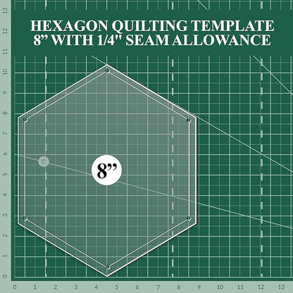 Hexagon Quilting Template Set - 8" with 1/4" Seam Allowance - Durable Acrylic Templates for Quilting, Patchwork, Crafting, & Sewing Projects - Clear Templates for Accurate Designing