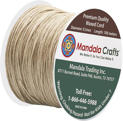 Mandala Crafts 0.5mm 109 Yards Natural Cotton Waxed Cord for Jewelry Making Bracelet Cord Waxed String - Beading String Thread Jewelry Cords for Necklaces String
