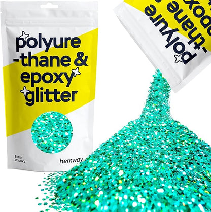 Hemway Polyurethane & Epoxy Resin Glitter 100g / 3.5oz Metallic Crystal Flake Additive for Flooring Jewelry Tumblers Glass Pigment - Extra Chunky (1/24" 0.040" 1mm) - Turquoise Blue Holographic