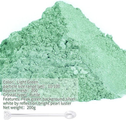 Mica Powder,7.05OZ（200g）,Light Green Mica Powder Pigment for Epoxy Resin，Lip Gloss，Car Paint，Dye，Soap Making，Nail Polish,Epoxy Resin,Candle Making,Bath Bombs
