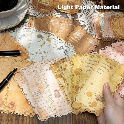 Coffee-Themed Lace Paper Set, 60 PCS Retro Lightweight Journaling Paper for Scrapbooking, DIY Crafts, Card Making, and Planners