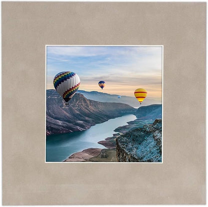 8.5x11 Mat Bevel Cut for 7x9 Photos - Acid Free Light Grey Suede Precut Matboard with Backing Board and Crystal Clear, Self Seal Photo Mat Bag - for Pictures, Photos, Framing - 4-ply Thickness