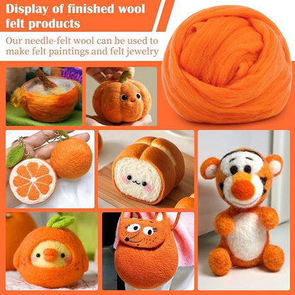 Mayboos Wool Roving Yarn, 1.76oz Colored Natural Wool Roving,Wool Felting Supplies Pure Wool Chunky Yarn for Wet Felting handcrafts and Spinning (Orange)