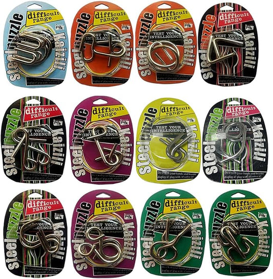 Ahyuan Large Assorted Metal Brain Teaser Puzzles 12 Pack Metal Wire IQ Puzzles with Paper Box Gift Package Great Educational Intelligence Games Toys Party Favors for Kids Adults
