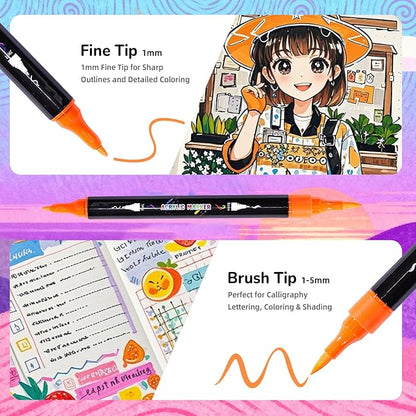 Acrylic Markers, 60 Dual-Tip Paint Pens for Rock Painting, Colouring Books, Mugs, Canvas Shoes, Metal, Scrapbooking - Quick Dry, Brush & Fine, Drawing Markers, Classrooms Must Have