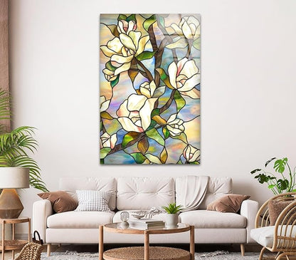 My Photostation.com 24Wx30H'' Stained Magnolia Glass Wall Art Tempered Glass Printing Wall Decor Large Wall Art Wall Hangings