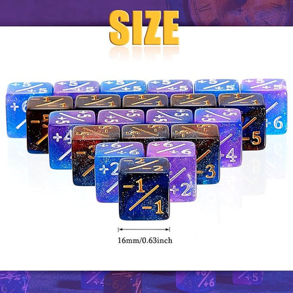 Sumind 24 Pcs Magic Life Counter Dice -1/+1 Counters Commander Buff Tokens 6 Sided Dice Loyalty Life Gifts Compatible with MTG CCG TCG Cards Gaming Accessory (Artsy Style)