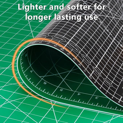 ArtAt Self Healing Cutting Mat: 12inch x 18inch Double Sided 5-Ply Fabric Cutting Mat for Sewing, Quilting & Arts & Crafts - Gridded Rotary Cutting Board Mat in Green/Black.