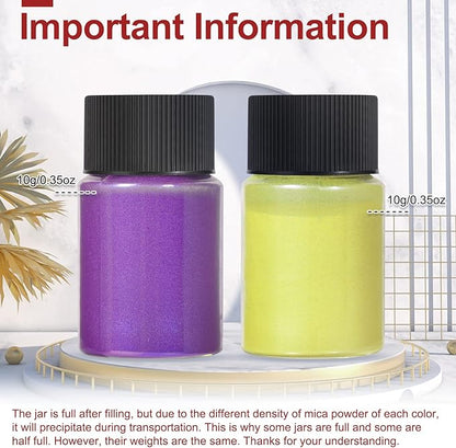 CHANGTIKEJI Mica Powder，48 Colors - 10g/Bottle of Natural Pigment Powder for Epoxy Resin，Soap Making，Candle Making,Lip Gloss,Car Freshies,Dye,Nail Polish,Bath Bombs