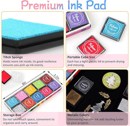Fstaor 20 Colors Washable Ink Pads for Kids Rubber Stamps, Finger Print Crafts Stamp Pad for Kids, Paper, Scrapbooking, Fabric,Wood (Pack of 20)