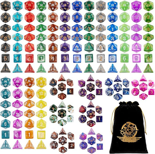DND Dice Set, 25 X 7 Polyhedral Dice (175 Pieces) for Dungeons and Dragons DND RPG MTG Table Game D4 D6 D8 D10 D12 D20 25 Colors Dice with 1 Large Flannel Bag