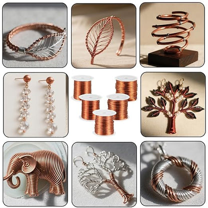 5 Rolls Copper Wire for Jewelry Making 18, 20, 22, 24, 26 Gauge Copper Jewelry Wire Craft Wires Bendable Beading Wires for Making Crafts, Sculpting, 5 Size(Copper)