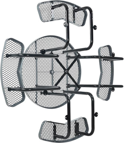 Global Industrial 46" Round Picnic Table, Expanded Metal, Gray Thermoplastic Coating, Attached Benches, 1-1/2” Umbrella Pole Hole, Outdoor-Rated, 1000 lb Capacity