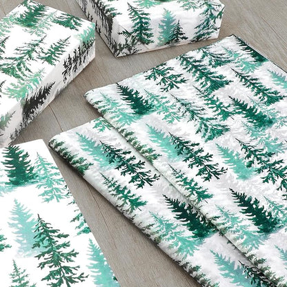 100 Sheets Christmas Tree Tissue Paper, 20x14in Forest Style Wrapping Tissue Watercolor Xmas Tree Art Tissue for Xmas Party Gift Bag Fillers Winter Party Decor (Blush Green)