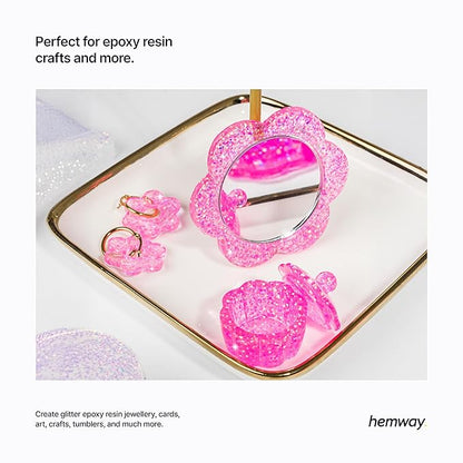 Hemway Polyurethane & Epoxy Resin Glitter 100g / 3.5oz Metallic Crystal Flake Additive for Flooring Jewelry Tumblers Glass Pigment - Extra Chunky (1/24" 0.040" 1mm) - Baby Pink Iridescent