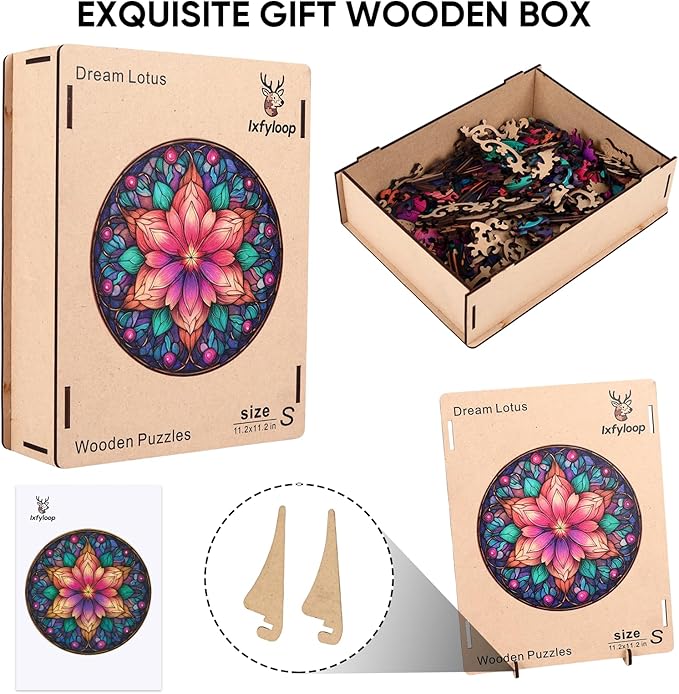 Wooden Puzzles for Adults, Dream Lotus Adult Puzzles 200 Pieces, Wooden Jigsaw Puzzles Unique Shape, Best Gifts for Adults Family Game, 11.2x11.2 inch