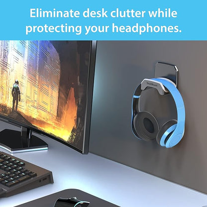 TotalMount Gaming Headset Hangers – Include Removable Adhesive Strips for Easy, Damage-Free Wall, Desk, or PC Mounting (Black Headphone Hooks with Premium Silicone Cradles – Two Pack)