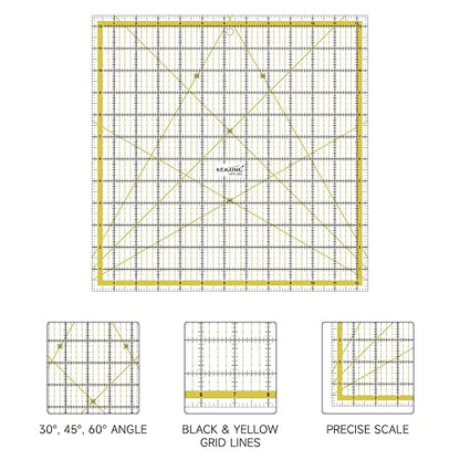 KERING Extra-Large Quilting Ruler - 12.5x12.5 inch Anti-Slip Acrylic Ruler for Patchwork Piecing, Bias Strips & Rotary Cutting, Professional Quilter's Must-Have Tool