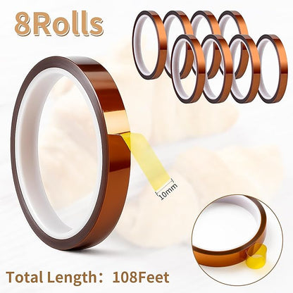 Teflon Sheets for Heat Press - 8 Pcs 16 in x 12 in Reusable and Non-Stick Teflon Paper with 8 Rolls Waterproof and Oilproof Heat Resistant Tape, No Residue with High Insulation for Printing