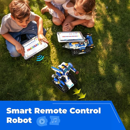 Robot J Creative Building Kit With Storage Box, 6-in-1 Programmable App Remote Control Tank STEM Learning Toy, Educational Coding Gifts for 7-12 Years Old Kids