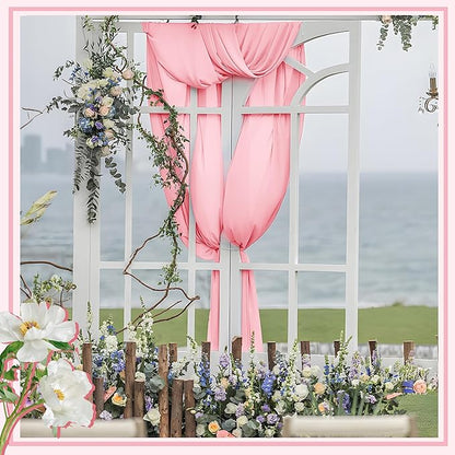Horbaunal Light Pink Chiffon Fabric by The Yard, 10 Yard Continuous Sheer Fabric 59" Wide Soft Draping Fabric for Wedding Arch Draping Party Backdrop DIY Sewing