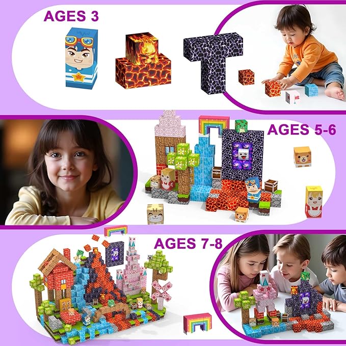 Magnetic Blocks 150 PCS Magnetic Building Blocks, 3+ STEM Montessori Sensory Toys, Magnetic Cube for for 3 4 5 6 7 8 9 10 11 12 8-12 Years Old Boys & Girls Birthday Gifts