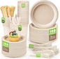 Gezond Compostable Paper Plates - 700pcs Biodegradable Heavy-duty Brown Plates Set for Party