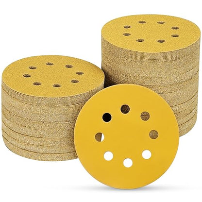 100PCS 5 Inch 8 Hole Sanding Discs 800 Grit,Gold Round Hook and Loop Sandpaper for Random Orbital Sander