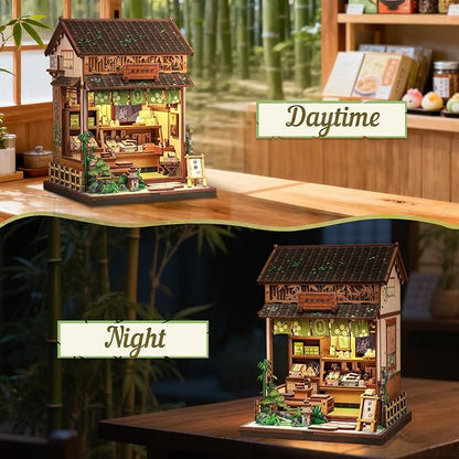 CUTEBEE Book Nook Kit - DIY Miniature House Japanese Sweet Wagashi Shop, Dollhouse Kit for Adults and Teens, Bookshelf Decor 3D Wooden Puzzle, Gifts for Family, Friends（Kanmi-dokoro Kurihara）