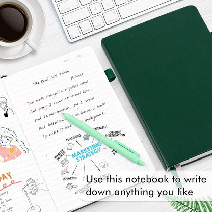 feela 5 Pack Journal Notebook Bulk for School, Hardcover Business Notebooks Classic Ruled Lined Journals with Pen Holder for Work Note Taking, with 5 Black Pens, 120 GSM, 5.1”x8.3”, A5, Dark Green