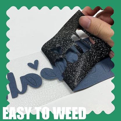 Black Glitter HTV Heat Transfer Vinyl, 12" x 8ft lron on Vinyl, for T-Shirt Ironing, Vinyl HTV Easy to Cut and Weed, The Best Choice for DIY Creativity. (Black, 12" x 8ft)
