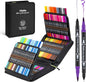 Ohuhu Markers for Adult Coloring Books: 100 Colors Brush Pens Dual Brush Fine Tip Drawing Pens Water-Based Coloring Markers for Calligraphy Bullet Journal with Carrying Case - Maui - Black