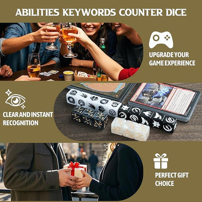48 Pieces Abilities Keywords Counter Dice MTG Dice 1/+1 Counters Bulk Creature Stats Buff Tokens Dice Set for Magic The Gathering, MTG, TCG, Card Games Accessories (Multicolor)