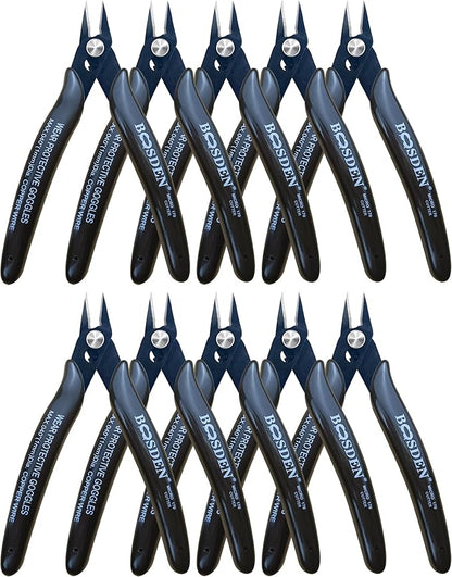 170 Wire Cutters, 10 Pack, Flush Cut Pliers 5 Inch, BOOSDEN Micro Wire Cutters Diagonal Cutting Pliers, Flush Cutter for Jewelry Making, Wire Snips Nippers for Artificial Flowers, Crafts, Zip Ties