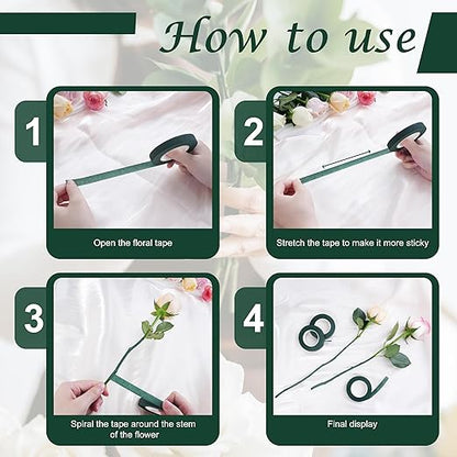 DF DUALFERV 12 Rolls Dark Green Floral Tape Stem Wrap, 1/2" Wide Flower Tape for Bouquets, 30 Yards Floral Tape for Fresh Flowers for Flower Arranging, Wreath Making, Wedding Bouquets