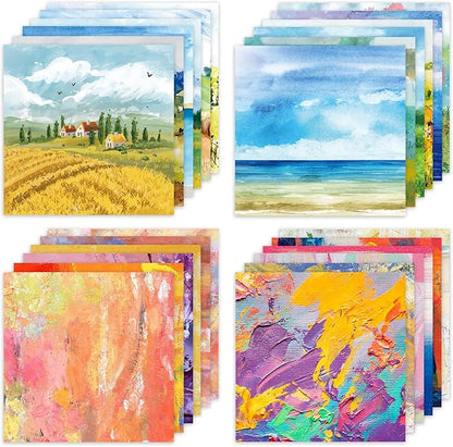 48 Sheets 24 Designs Scrapbook Paper Pad, 6"×6" Single-Sided Decopodge Craft Cardstock Paper,Scrapbooking DIY Decorative Background Cardmaking Supplies.Oil Painting&Landscape