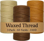 Waxed Thread 3X Wax Thread, 65 Yardx0.8mm Wax String, 150D Waxed Leather String in Cream, Tan and Brown, Perfect Dream Catcher Supplies