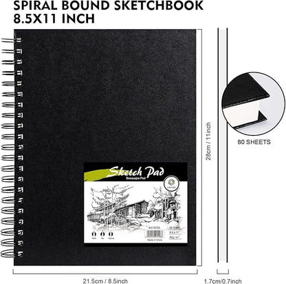 Conda 8.5"x11" Hardbound Sketch Book, Double-Sided Hardcover Sketchbook, Spiral Sketch Pad, Durable Acid Free Drawing Art Paper for Adults