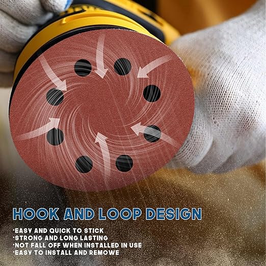 5 Inch 8 Hole Sanding Discs, 150 PCS 60 Grit Hook and Loop Sandpaper, Round Aluminum Oxide Sand Paper Discs for Random Orbital Sander