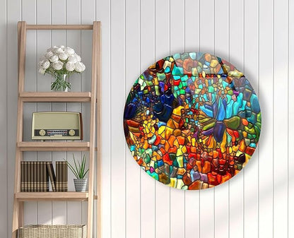 My Photostation.com 15.8''(40cm) Diameter Red Mosaic Round Glass Wall Art Tempered Glass Printing Wall Decor Large Wall Art Wall Hangings