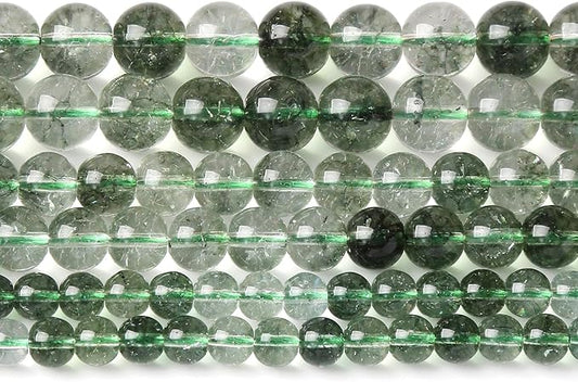 36PCS 10MM Green Crackle Phantom Ghost Crystal Beads for Jewelry Making DIY Bracelet Necklace Accessories 15" Energy Healing Power Stone Beads