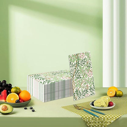 80PCS William Morris Paper Napkins, Greenery Floral Guest Disposable Napkins – Golden Lily & White Green Wildflowers Design Dinner Hand Napkins for Wedding, Bridal Shower,Vintage Floral Table Supplies
