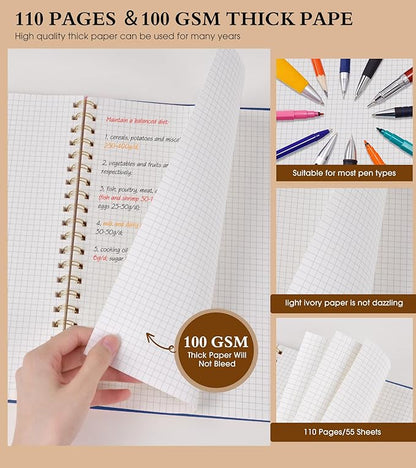 Graph Paper Notebook, Spiral Notebook Journal 8.5” x 11”, A4 Large Grid Notebooks for Women Men, 100 GSM Graph Paper, Plastic Hardcover Spiral Graphing Journals for Work School Engineering, Navy