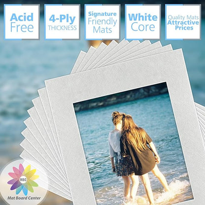 Mat Board Center, Pack of 10, 11x14 Silver Color Mats for 8x10 Pictures, Photos- Bevel Cut, Acid Free, 4-ply Thickness, White Core