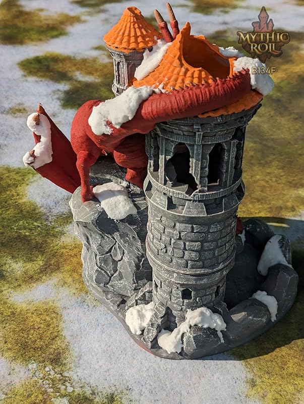 Dragon 3D Printed Dice Tower - Mythic Roll Collection - Unchained Games - Ascend to New Heights with your Rolls! (17.) Silk-Black & Red)