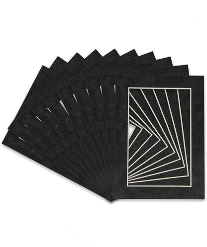 Pack of 25 Acid Free 8x10 Mats Bevel Cut for 6x8 Photos - Dark Grey Suede Precut Matboards With Backing Boards and Clear Photo Mat Bags For Pictures, Photos, Framing - 4-ply Thickness